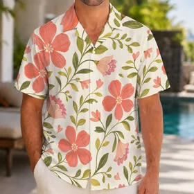Coral Pink Floral Botanicals For Beach Vacations, Resort Wear And Summer Getaways Hawaiian Shirt