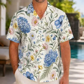 Blue Wildflower Garden Florals For Beach Vacations, Resort Weekends And Travel Getaways Hawaiian Shirt