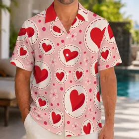 Retro Valentine Heart Medallions For Date Night, Sweethearts, And Galentine Gifts Hawaiian Shirt