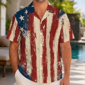 Distressed Americana Stars And Stripes For Coastal Summer Beachside Holiday Festivities Hawaiian Shirt