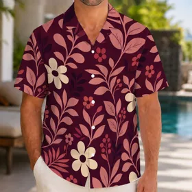 Retro Burgundy Folk Flowers for Tropical Vacations, Resort Weekends and Beach Getaways Hawaiian Shirt