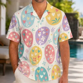 Pastel Heart Medallions for Beach Vacations, Luaus and Tropical Getaways for Men Hawaiian Shirt