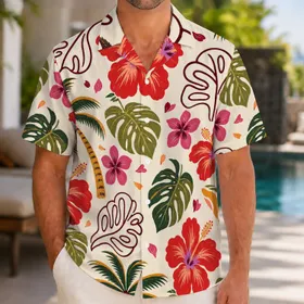 Tropical Hibiscus And Palm Motifs For Beach Parties And Vacation Outfits For Men Hawaiian Shirt