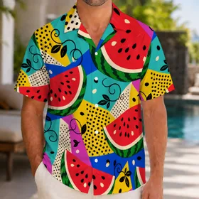Watermelon Pop Art Tropical Retro Party Outfit for Beach Vacations and Summer Festivals Hawaiian Shirt