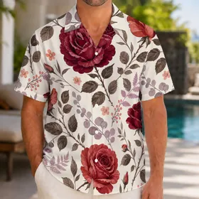Burgundy Rose And Eucalyptus Botanical Florals For Resort Travel And Summer Parties Hawaiian Shirt