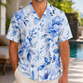 Indigo Blue Tropical Florals For Resort Vacations And Coastal Getaways For Women Hawaiian Shirt