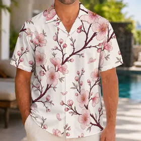 Dusty Pink Plum Blossom Botanical For Resort Travel, Garden Parties And Spring Style Hawaiian Shirt