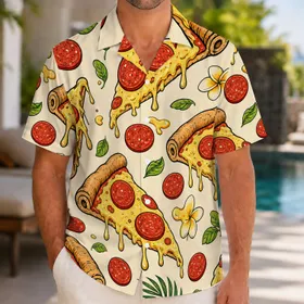 Retro Pepperoni Pizza Slices For Beach Vacations, Foodie Gifts And Summer Outings Hawaiian Shirt