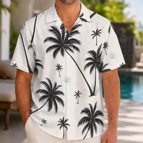 Black Palm Tree Silhouettes For Beach Vacation Resort Wear And Tropical Getaways Hawaiian Shirt