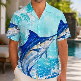 Leaping Blue Marlin Ocean Waves For Coastal Fishing Trips And Beach Vacations Gift Hawaiian Shirt