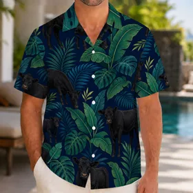 Black Angus Cattle And Tropical Foliage For Island Ranch Vacations And Resort Travel Hawaiian Shirt