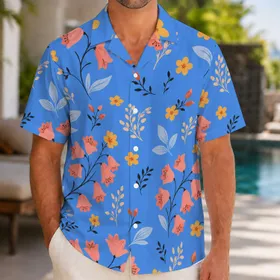 Coral Bell Flowers And Blue Meadow Florals For Beach Vacation Travel And Resort Days Hawaiian Shirt