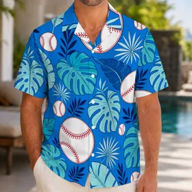 Tropical Baseball And Monstera Leaves For Beach Vacations And Summer Game Day Fans Hawaiian Shirt