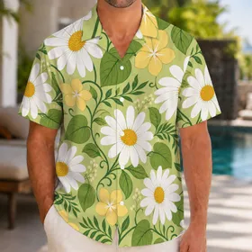 White Daisy And Butter Yellow Island Flowers for Tropical Resort Vacation Style Wear Hawaiian Shirt