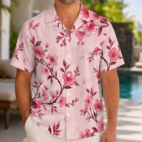 Blush Pink Floral Branches for Resort Vacations and Tropical Island Getaway Travel Hawaiian Shirt