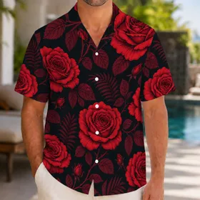 Crimson Rose Botanical Garden Romance For Valentine Date Nights And Gothic Flower Lovers Hawaiian Shirt