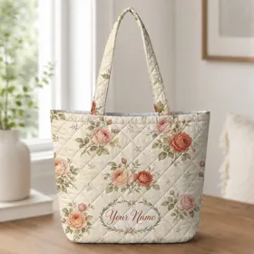 Vintage Tea Rose Garden Florals For Travel, Work, Romantic Outings, And Daily Carry Quilted Tote Bag