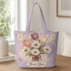 Vintage Tulip And Anemone Floral Mother's Day Gift For Garden Loving Women Daily Use Quilted Tote Bag