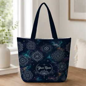 Celestial Mandala Lotus Navy Galaxy Carryall For Yoga Travel And Everyday Essentials Quilted Tote Bag