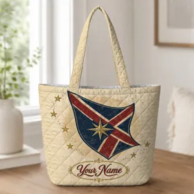 Vintage British Pennant Compass Stars for Travel, Commuting, and Daily Adventures Quilted Tote Bag