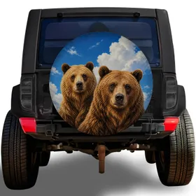 Realistic Two Brown Bears And Clouds For Camping, Hiking, And Mountain Road Trips Spare Tire Cover