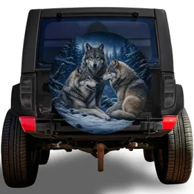Three Wolves In Snowy Pine Forest For Nature Loving Road Trips And Winter Camping Escapes Spare Tire Cover
