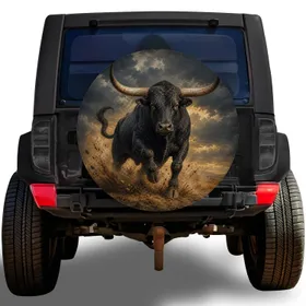 Charging Black Longhorn Bull Western Wildlife Off Road Adventure Vehicle Accessory Spare Tire Cover