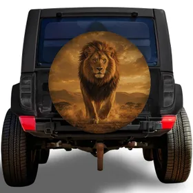 Majestic African Lion At Golden Dusk For Safari Adventure Travel SUV And Jeep Drivers Spare Tire Cover