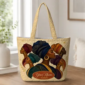 Afrocentric Women Headwrap Portraits for Everyday Shopping, Travel, and Gift Giving Quilted Tote Bag