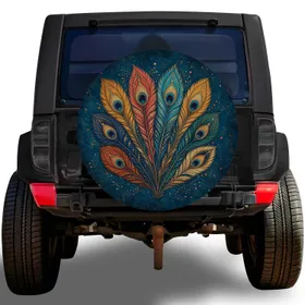 Peacock Feather Boho Folk Art For Camping Adventures And Outdoor Travel Enthusiasts Spare Tire Cover
