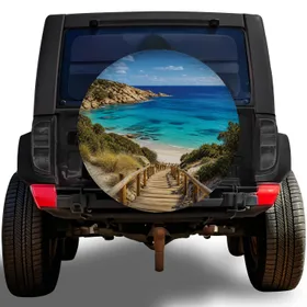 Coastal Boardwalk To Turquoise Cove Beach Adventure Travel Gift For Ocean Lovers Spare Tire Cover