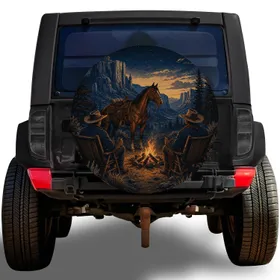Western Campfire Horse Canyon Scene For Cowboy Camping, Overland, And Ranch Adventures Spare Tire Cover