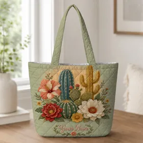 Southwestern Cactus Flowers for Travel, Work Commutes and Weekend Market Outings Quilted Tote Bag