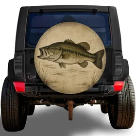 Vintage Largemouth Bass Rustic Fishing Road Trip Gift For Anglers And Lake Campers Spare Tire Cover