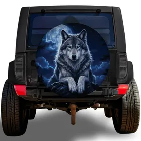 Moonlit Wolf Night Sky For Off Road Adventure Camping And Wildlife Lovers Gift Spare Tire Cover