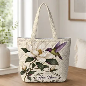 Magnolia Hummingbird Floral Carryall For Work Travel And Southern Garden Daily Style Quilted Tote Bag