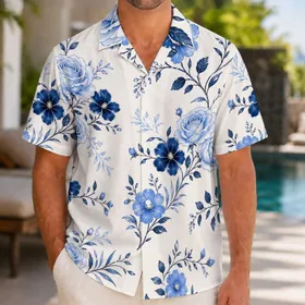 Blue And White Tropical Garden Florals For Resort Vacations And Coastal Getaways Hawaiian Shirt