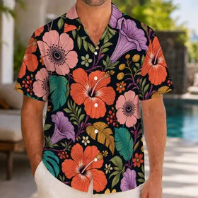Retro Tropical Floral Garden Botanical Motif For Beach Vacations And Summer Weekend Wear Hawaiian Shirt