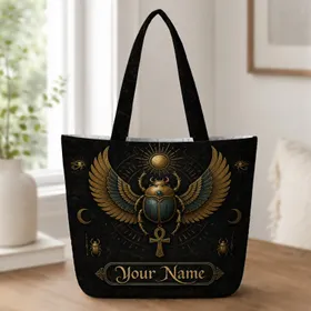 Egyptian Scarab Ankh Gold Mysticism Gift For Gothic Spiritual Style Lovers And Travelers Quilted Tote Bag