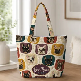French Bulldog Color Block Mosaic Pet Lover Everyday Gift for Dog Moms and Women Quilted Tote Bag
