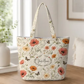 Wildflower Butterfly Meadow For Garden Errands, Travel, Teachers And Nature Lovers Quilted Tote Bag