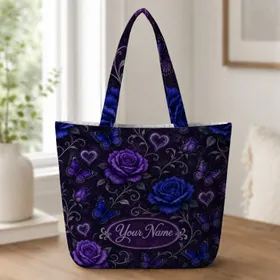 Gothic Rose Butterfly Heart Motifs For Dark Romance Travel Style And Gift Giving Quilted Tote Bag