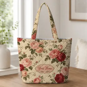 Vintage Garden Rose And Peony Florals For Everyday Carry And Thoughtful Gifts For Her Quilted Tote Bag