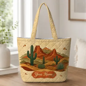 Southwestern Desert Cactus Landscape For Travel Beach Shopping And Everyday Style Quilted Tote Bag