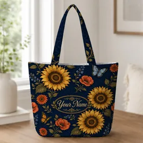 Sunflower Butterfly Botanical Motifs For Beach Trips, Workdays And Garden Lovers Quilted Tote Bag