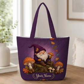 Autumn Gnome With Mushrooms And Leaves For Fall Shopping And Everyday Gifts For Women Quilted Tote Bag
