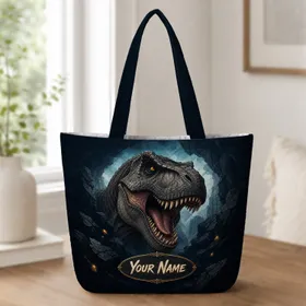 Roaring Tyrannosaur Canyon Scene For Adventure Travel And Dinosaur Gift Lovers Quilted Tote Bag