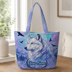 Arctic Wolf Moon And Ravens For Mystic Travel And Everyday Adventure Lovers Gift Quilted Tote Bag