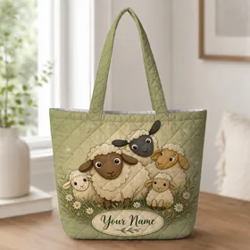 Whimsical Sheep Meadow Everyday Shopping And Travel Gift For Country Farm Animal Lovers Quilted Tote Bag