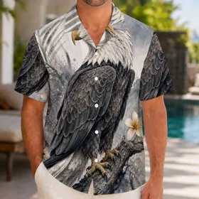 Majestic Eagle Watercolor Ink Art For Golf, Resort Travel And Everyday Outdoor Style Hawaiian Shirt